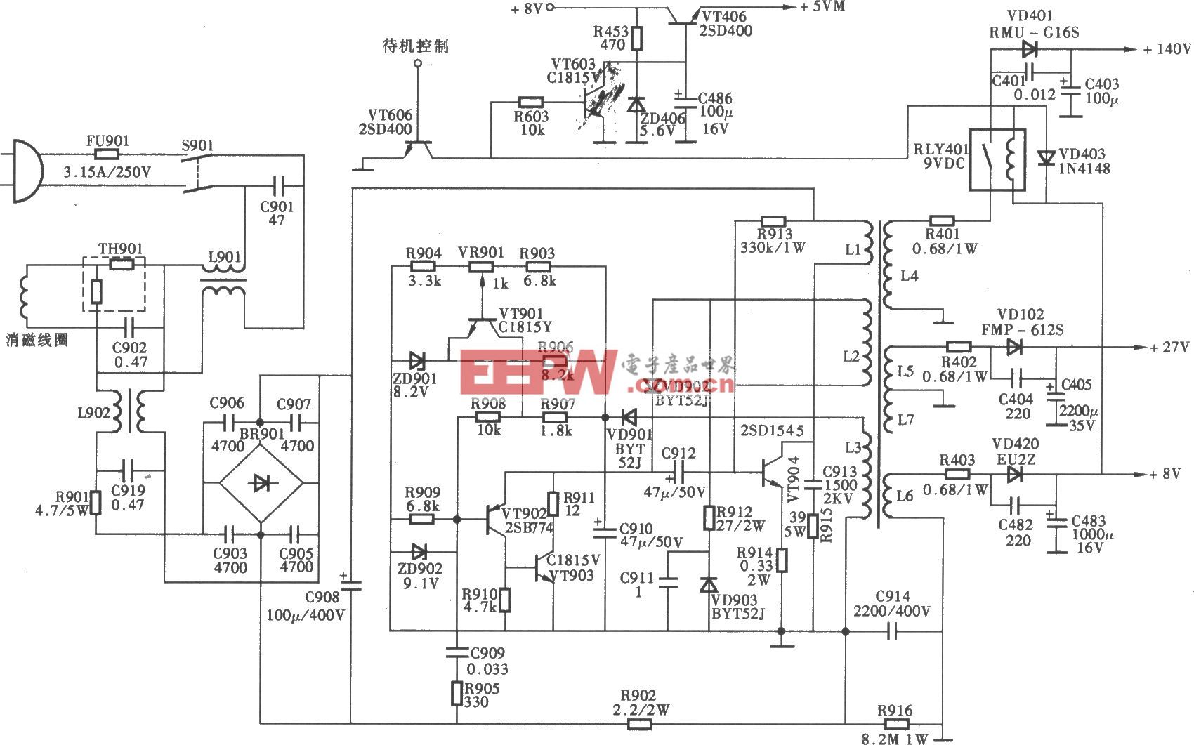 创维数码5000系列彩电开关电源（AN单片机）电路