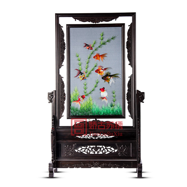金鱼水草精致双面绣摆件|刺绣木雕工艺品|中国风礼品 金鱼水草精致双面绣摆件|刺绣木雕工艺品|中国风礼品
