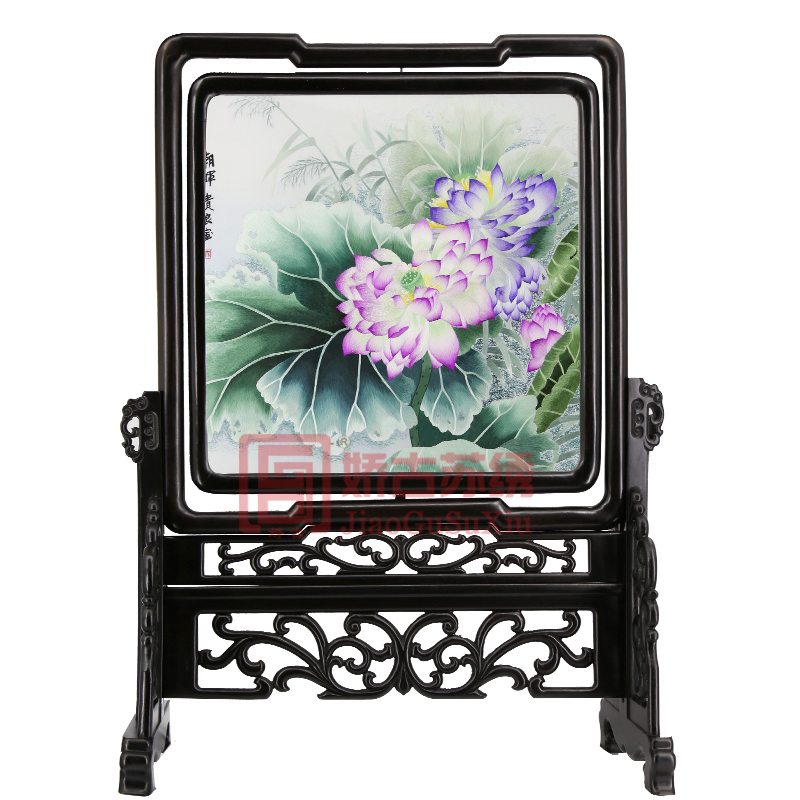 娇古苏绣双面手工刺绣|精品双面绣台屏摆件|荷花双面苏绣礼品 娇古苏绣双面手工刺绣|精品双面绣台屏摆件|荷花双面苏绣礼品