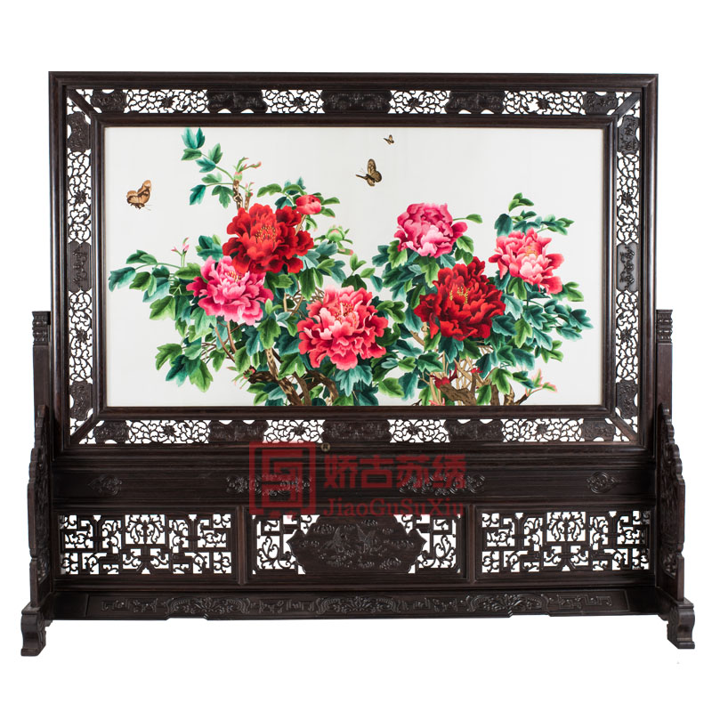 苏州双面绣屏风|手工刺绣牡丹花隔断屏风|大堂客厅会议室苏绣屏风 苏州双面绣屏风|手工刺绣牡丹花隔断屏风|大堂客厅会议室苏绣屏风